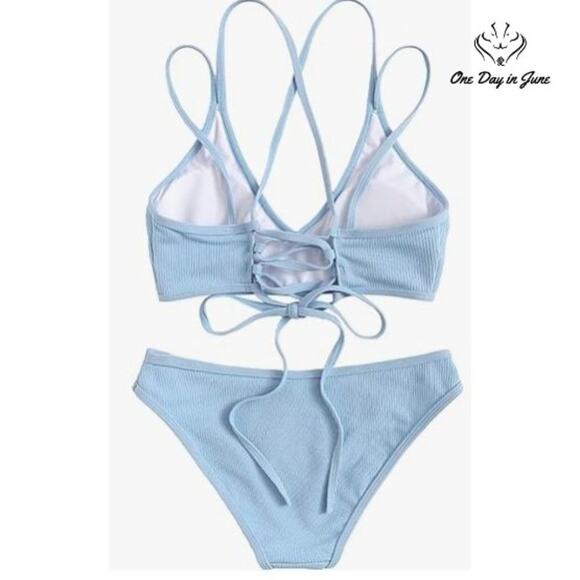 SweatyRocks Criss Cross Back Bikini Swimsuit Size L - Picture 2 of 5